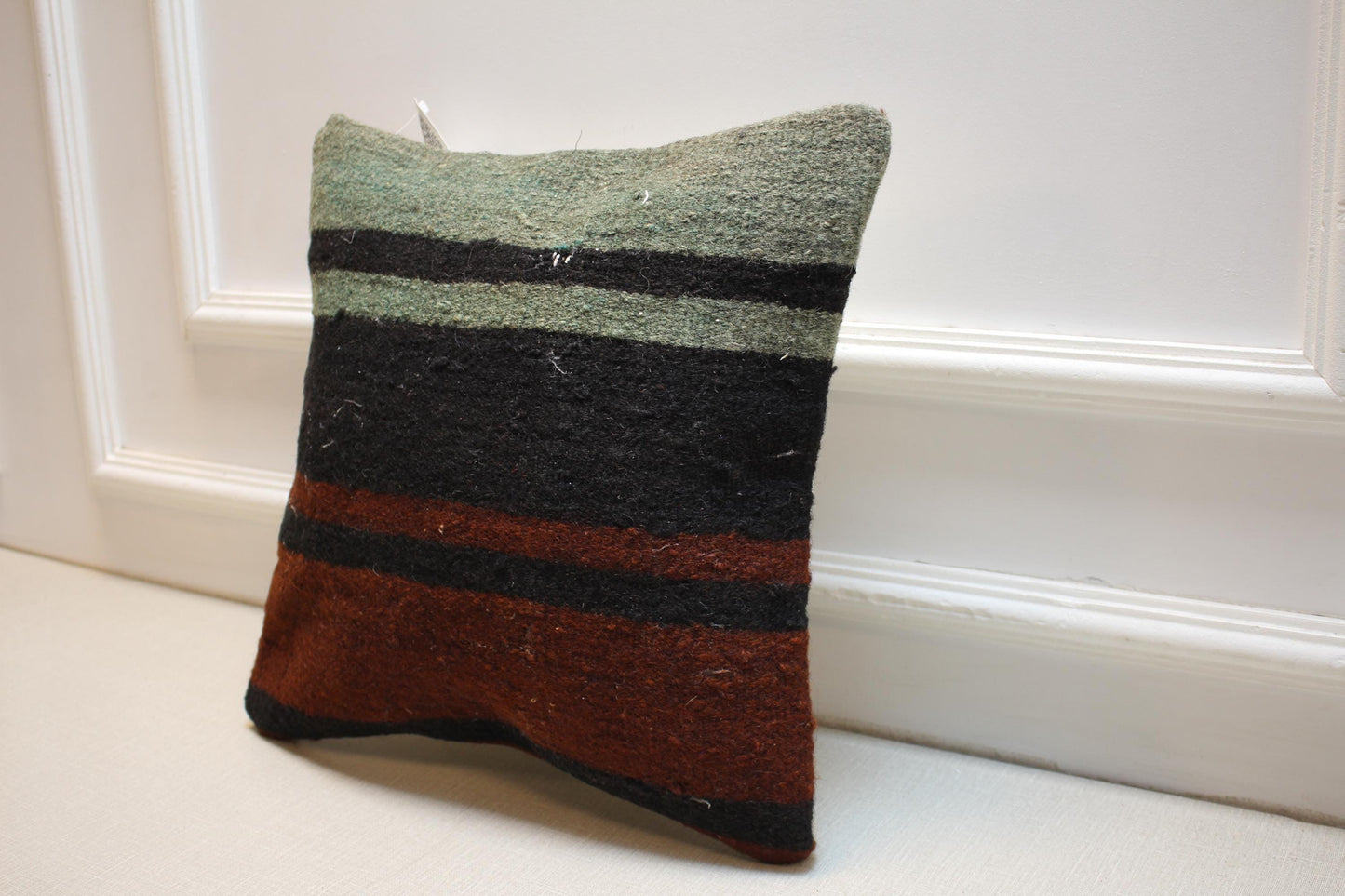 Vintage Kilim Pillow Cover: Striped Turkish Rug Cushion, 16x16