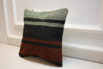 Vintage Kilim Pillow Cover: Striped Turkish Rug Cushion, 16x16