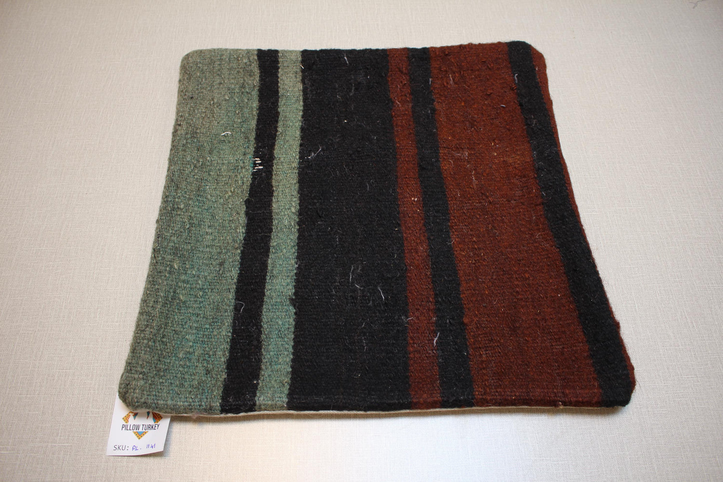 Vintage Kilim Pillow Cover: Striped Turkish Rug Cushion, 16x16
