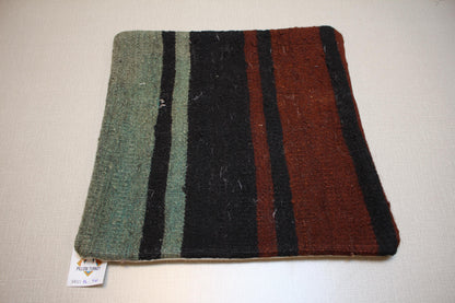 Vintage Kilim Pillow Cover: Striped Turkish Rug Cushion, 16x16