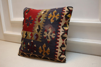 Vintage Turkish Kilim Pillow Cover | Handmade Rug Cushion with Tribal Geometric Patterns