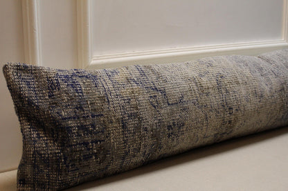 Vintage Turkish Kilim Pillow Cover: Gray & Blue Lumbar Cushion