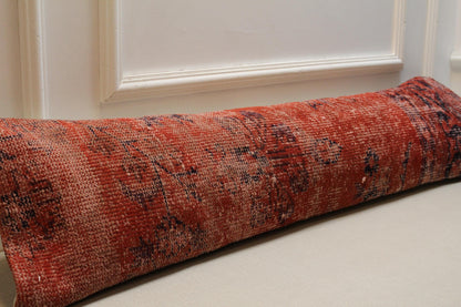 Vintage Turkish Kilim Pillow Cover: Rust Red & Navy Lumbar Cushion