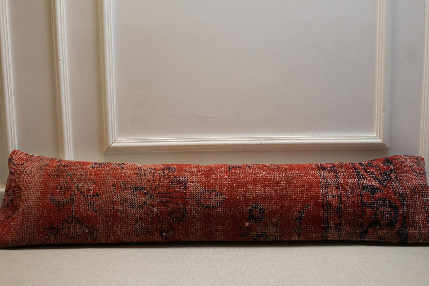 Vintage Turkish Kilim Pillow Cover: Rust Red & Navy Lumbar Cushion
