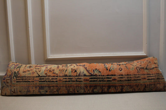 Vintage Turkish Kilim Pillow Cover: Orange Beige Lumbar Cushion