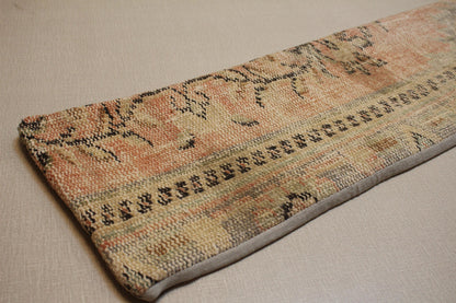 Kilim Lumbar Pillow Cover: Vintage Turkish Rug, Peach & Beige Wool