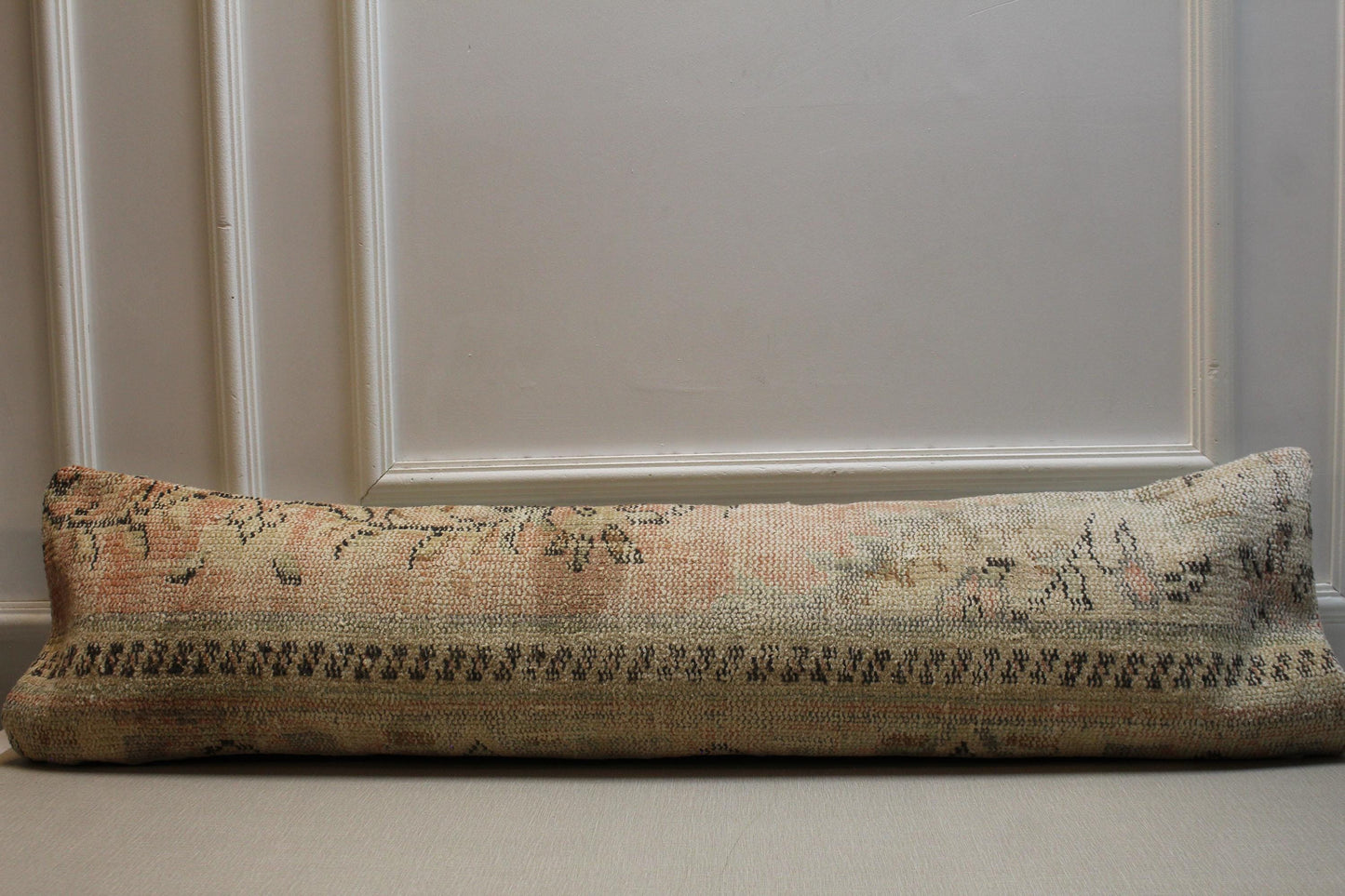 Kilim Lumbar Pillow Cover: Vintage Turkish Rug, Peach & Beige Wool
