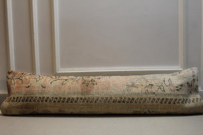 Kilim Lumbar Pillow Cover: Vintage Turkish Rug, Peach & Beige Wool