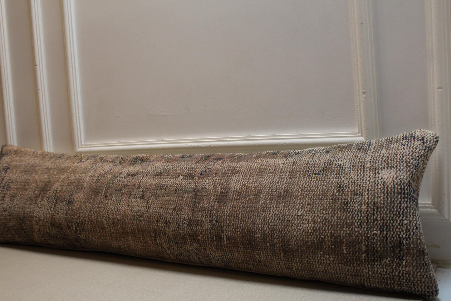 Vintage Turkish Kilim Lumbar Pillow: Handmade Brown & Gray Rug Cushion