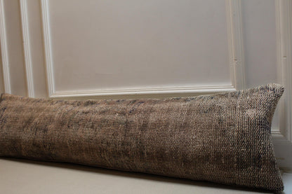 Vintage Turkish Kilim Lumbar Pillow: Handmade Brown & Gray Rug Cushion