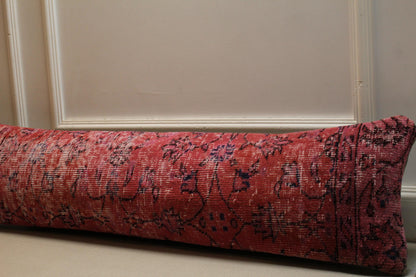 Vintage Turkish Kilim Pillow Cover: Red, Pink, Purple Floral - 30x120cm