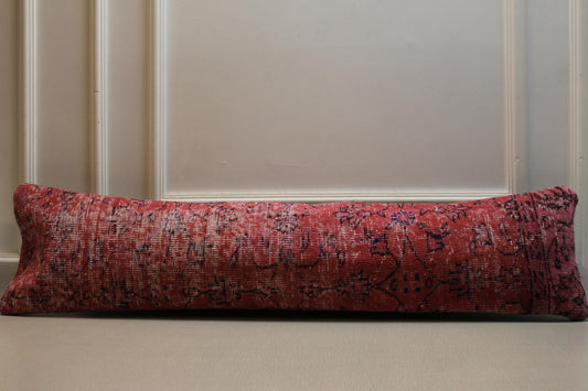 Vintage Turkish Kilim Pillow Cover: Red, Pink, Purple Floral - 30x120cm
