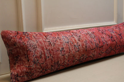 Vintage Turkish Kilim Pillow Cover: Red, Pink, Purple Floral - 30x120cm