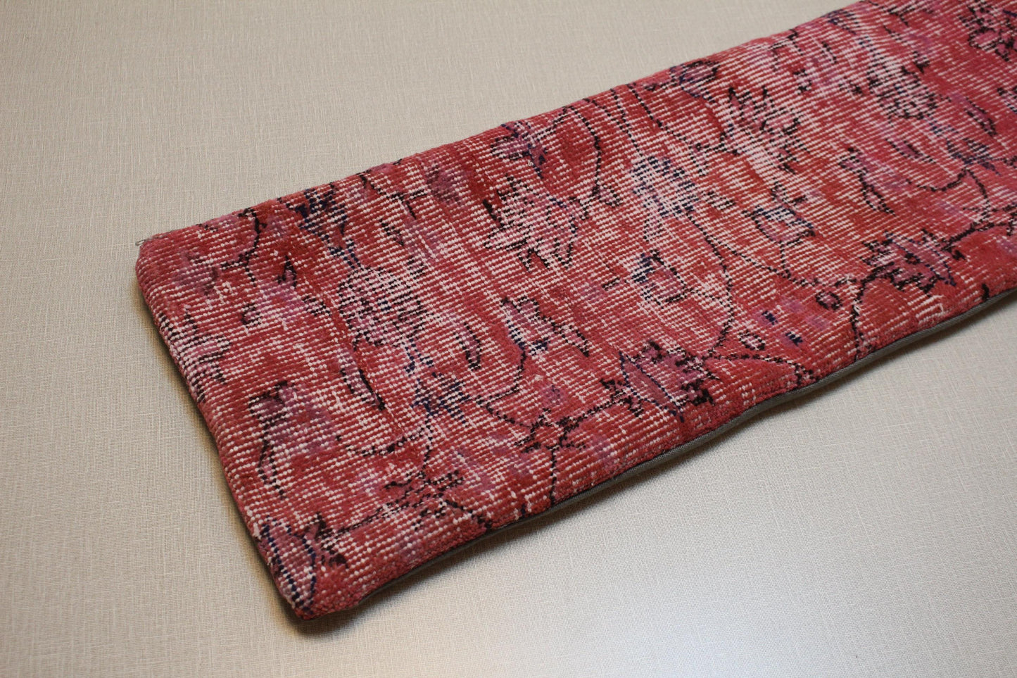 Vintage Turkish Kilim Pillow Cover: Red, Pink, Purple Floral - 30x120cm