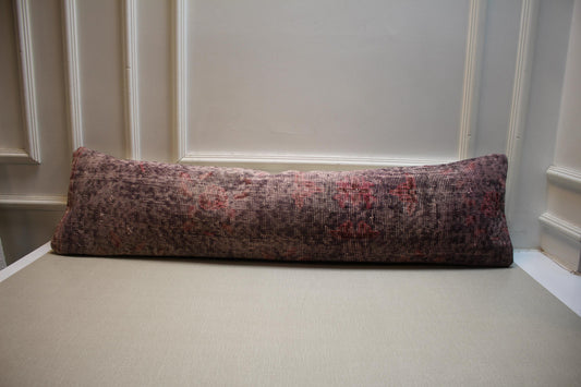 Vintage Turkish Oushak Rug: Distressed Wool, Pink Burgundy Beige, 30x120