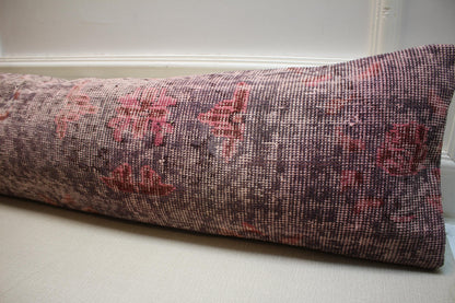 Vintage Turkish Oushak Rug: Distressed Wool, Pink Burgundy Beige, 30x120