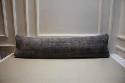 Gray Woven Wool Lumbar Pillow Cover: 12x48 inch Vintage Turkish Kilim