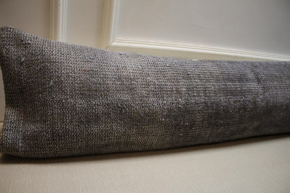 Gray Woven Wool Lumbar Pillow Cover: 12x48 inch Vintage Turkish Kilim