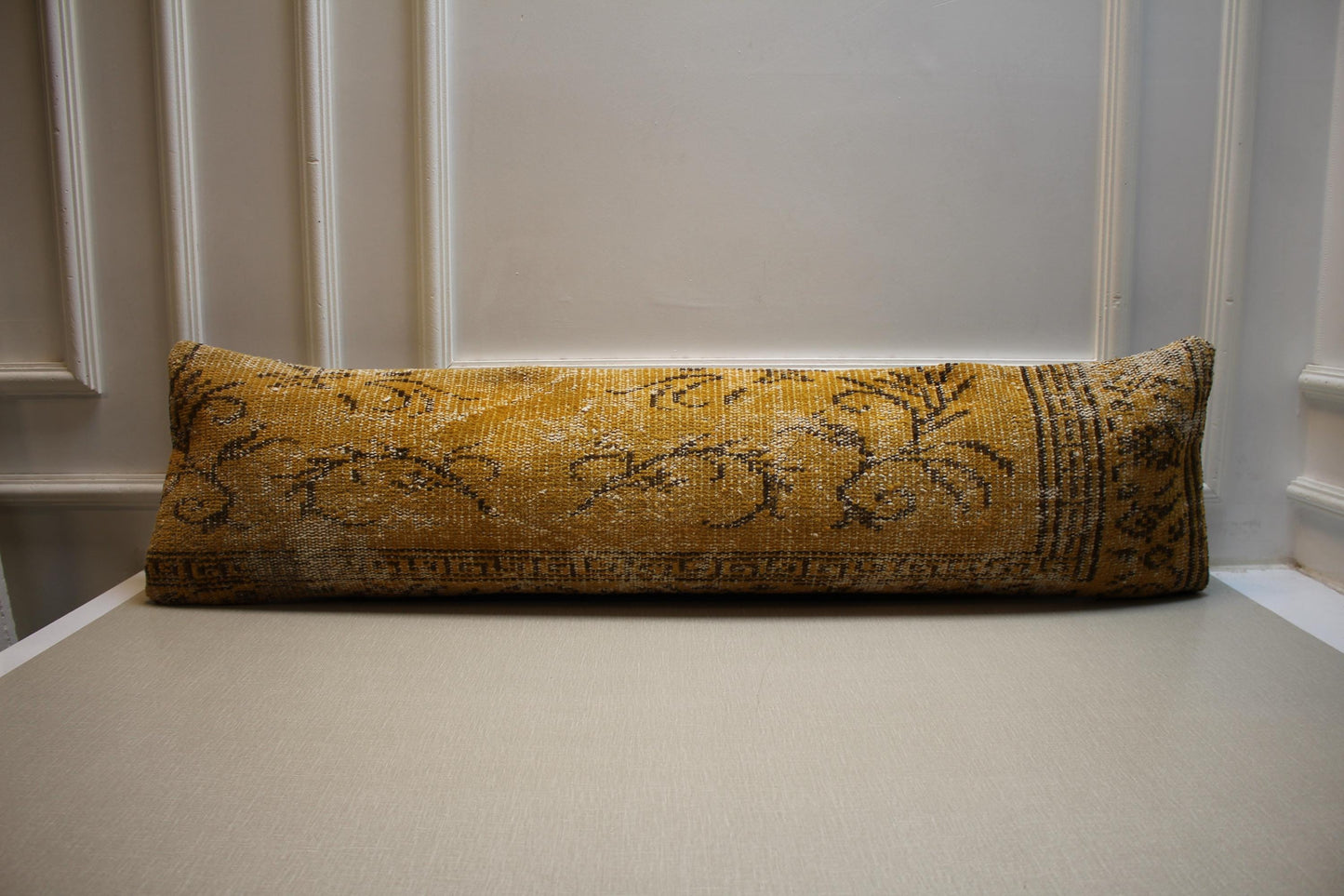 Black Vintage Turkish Rug Lumbar Pillow Cover: Boho Wool Pillow Case (12x48 in)