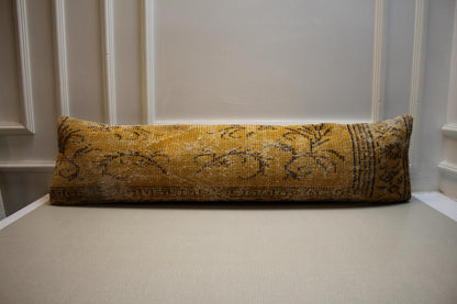 Black Vintage Turkish Rug Lumbar Pillow Cover: Boho Wool Pillow Case (12x48 in)