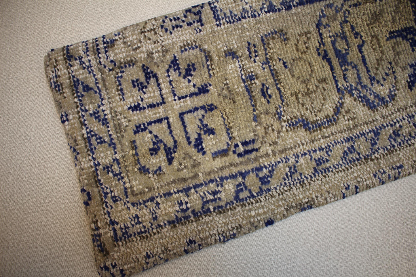 Vintage Turkish Kilim Pillow Cover: Distressed Wool Lumbar, Beige Blue Gray