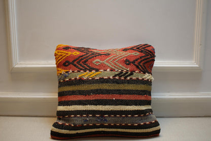 Vintage Turkish Kilim Pillow Cover: Handmade Boho Throw Cushion