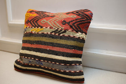 Vintage Turkish Kilim Pillow Cover: Handmade Boho Throw Cushion
