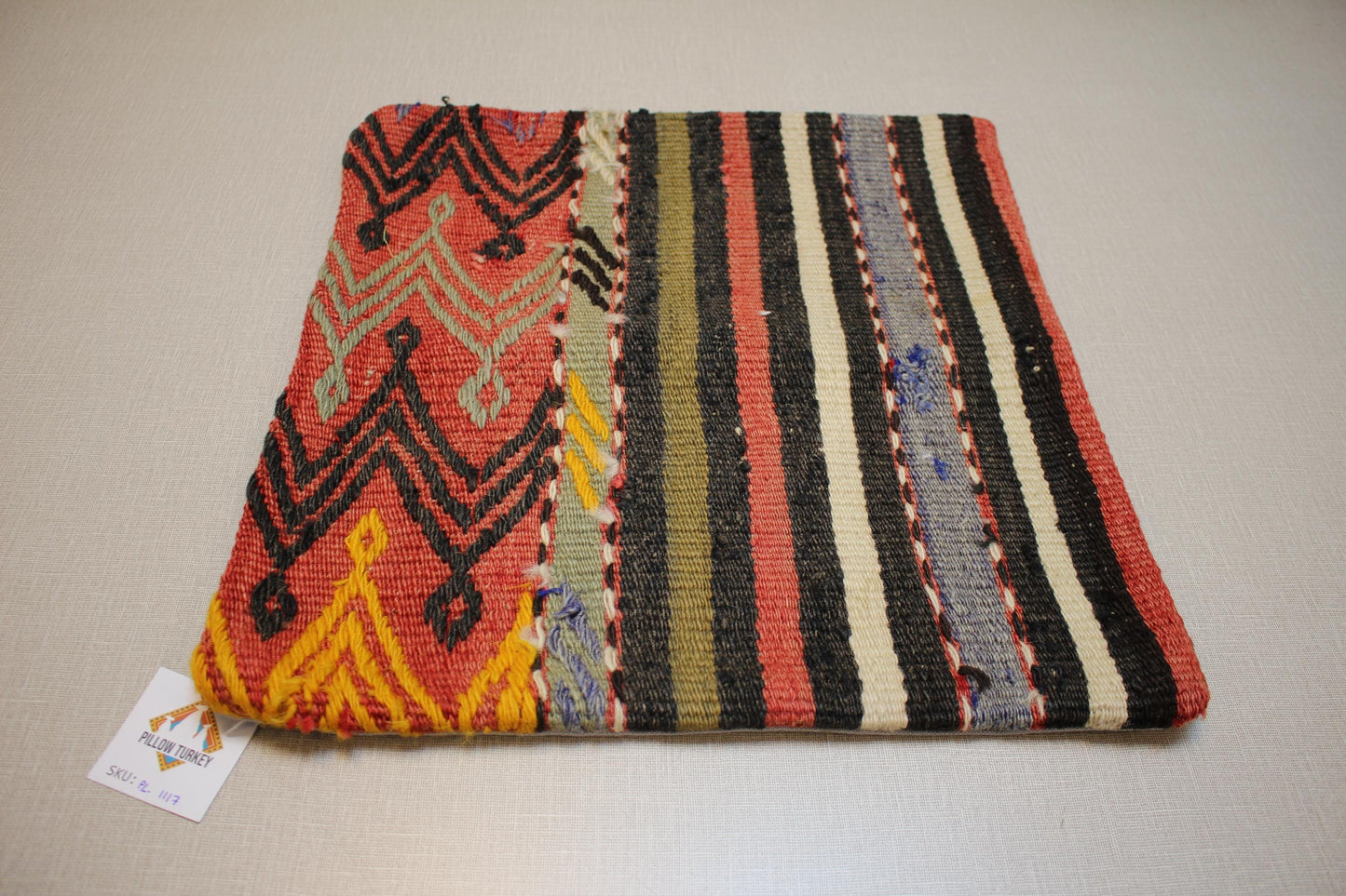 Vintage Turkish Kilim Pillow Cover: Handmade Boho Throw Cushion