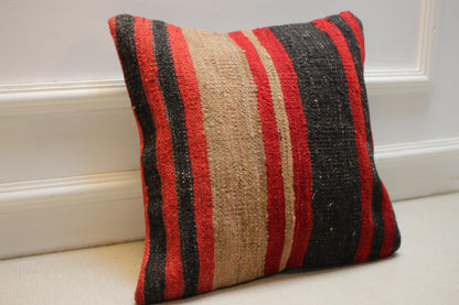 Handmade Turkish Kilim Pillow Cover: Boho Woven Cushion (16x16 in)