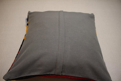 Handmade Turkish Kilim Pillow Cover: Boho Woven Cushion, 16x16
