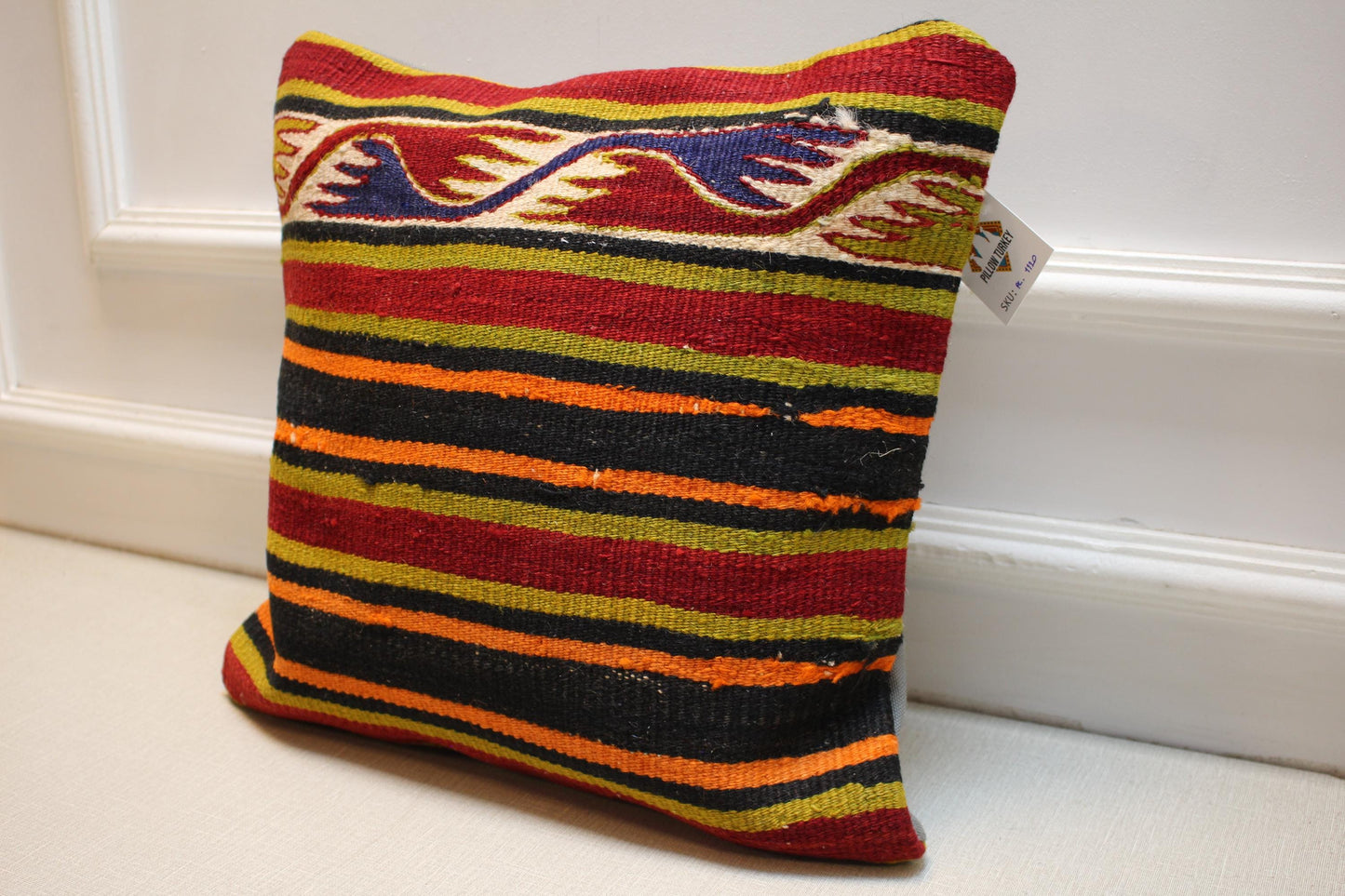 Handwoven Turkish Kilim Pillow Cover: Rustic Boho Decor, 16x16