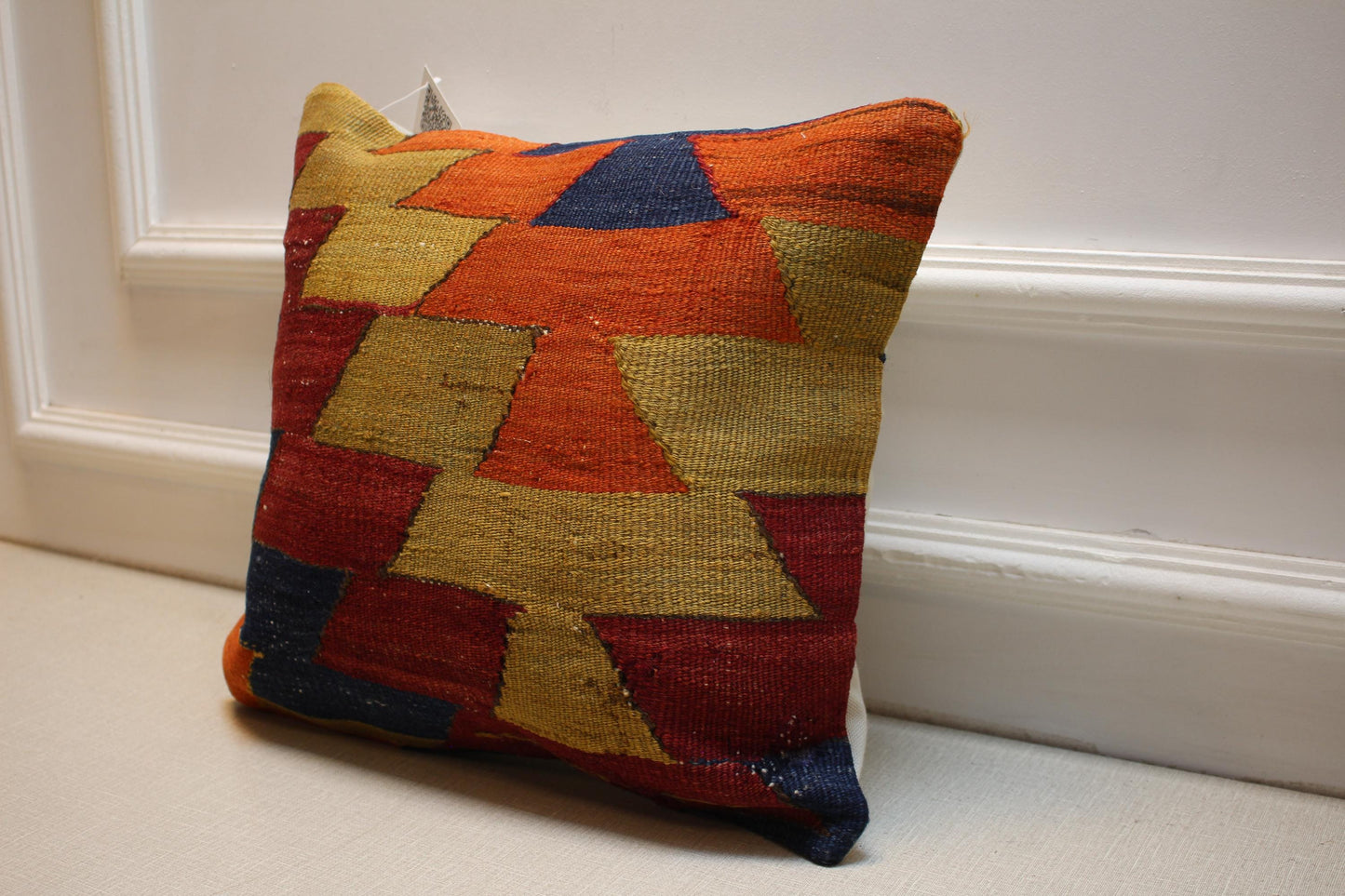 Handwoven Turkish Kilim Pillow Cover: Rustic Boho Tribal Decor 16x16