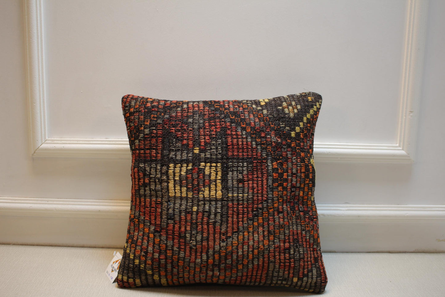 Vintage Turkish Kilim Pillow Cover 16x16: Handwoven Boho Cushion