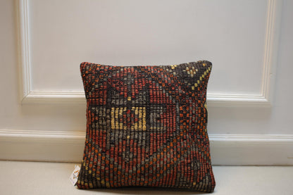 Vintage Turkish Kilim Pillow Cover 16x16: Handwoven Boho Cushion