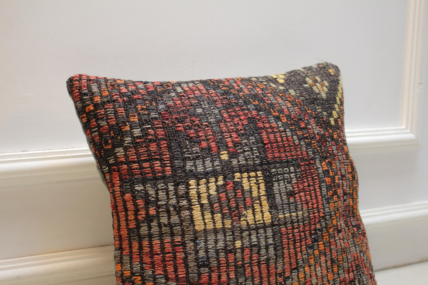 Vintage Turkish Kilim Pillow Cover 16x16: Handwoven Boho Cushion