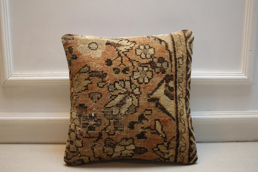 Handwoven Kilim Pillow Cover 16x16: Rustic Floral Boho Cushion