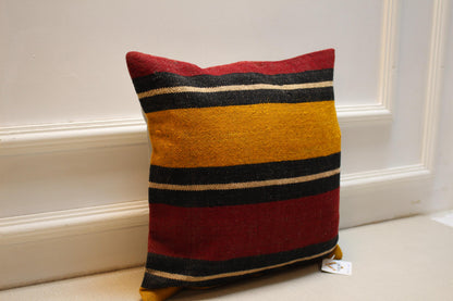 Handwoven Turkish Kilim Pillow Cover 16x16: Rustic Boho Decor