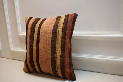 Handwoven Turkish Kilim Pillow Cover 16x16: Rustic Boho Cushion