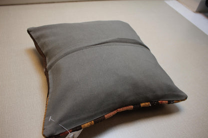 Handwoven Turkish Kilim Pillow Cover 16x16: Rustic Boho Cushion