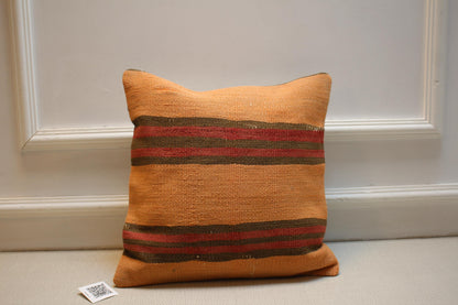 Handwoven Turkish Kilim Pillow Cover 16x16: Boho Tribal Decor