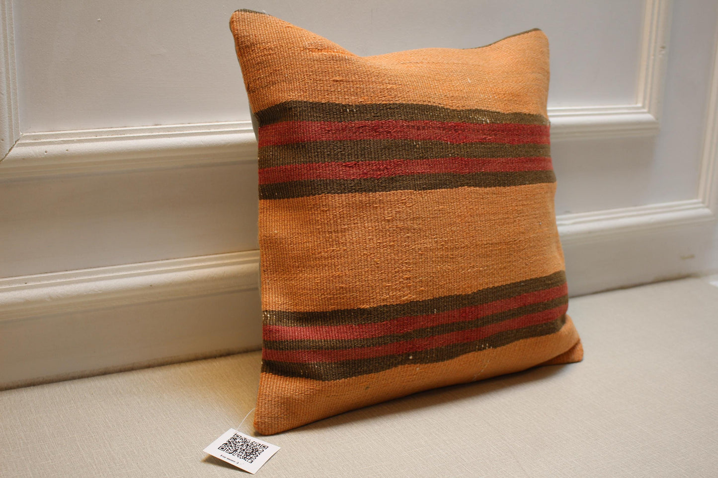 Handwoven Turkish Kilim Pillow Cover 16x16: Boho Tribal Decor