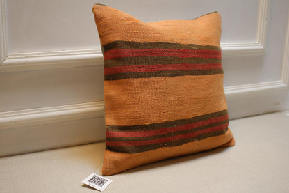 Handwoven Turkish Kilim Pillow Cover 16x16: Boho Tribal Decor