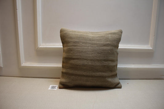 Handwoven Vintage Turkish Kilim Pillow Cover 16x16, Rustic Boho Cushion, Farmhouse Tribal Decorative Throw