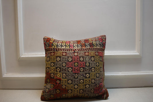 Vintage Turkish Kilim Pillow Cover 16x16: Rustic Boho Home Decor