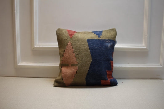 Vintage Turkish Kilim Pillow Cover 16x16: Boho Farmhouse Decor
