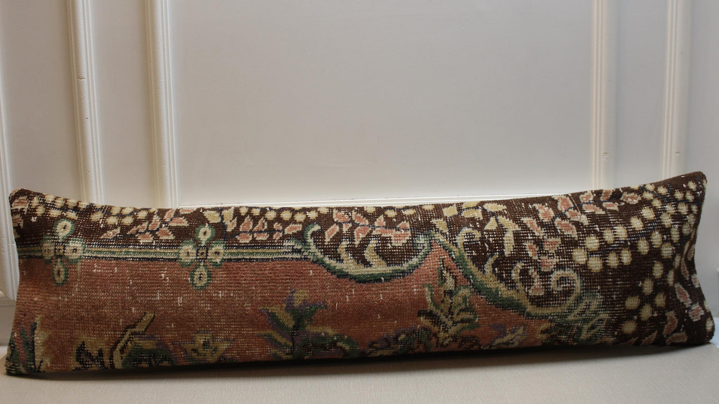 Vintage Turkish Rug Lumbar Pillow Cover: Handmade Floral Cushion