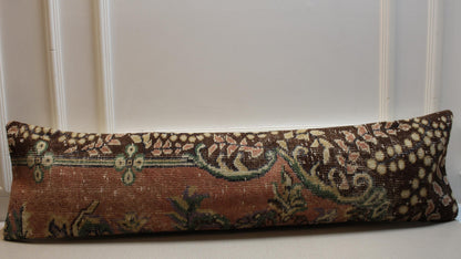 Vintage Turkish Rug Lumbar Pillow Cover: Handmade Floral Cushion