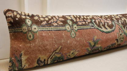 Vintage Turkish Rug Lumbar Pillow Cover: Handmade Floral Cushion