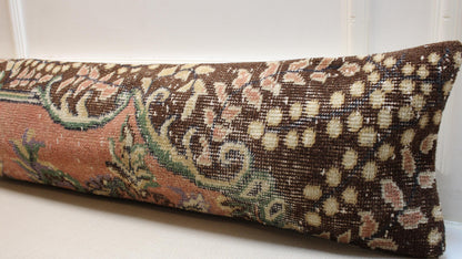 Vintage Turkish Rug Lumbar Pillow Cover: Handmade Floral Cushion