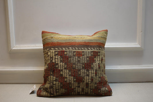 Handmade Turkish Kilim Pillow Cover: Boho Home Decor, 16x16